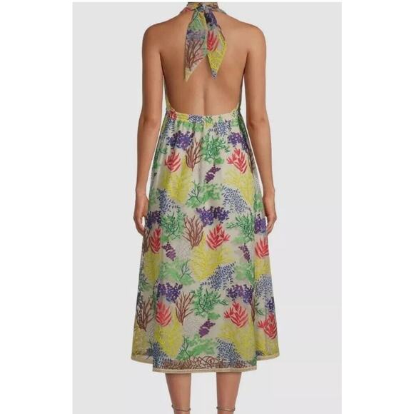 Toccin NY Women's Green Multi Embroidered Coral-Print Halter Midi-Dress Sz 6 (V - Picture 2 of 9